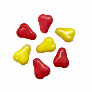 Czech glass flat pear fruit beads charms 10pc yellow red bi-color 16x12mm-Orange Grove Beads