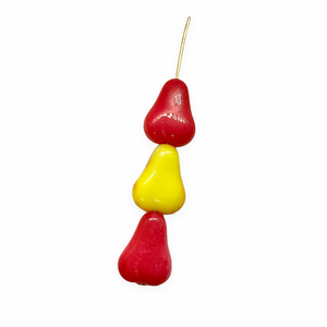 Czech glass flat pear fruit beads 10pc yellow red 16x12mm