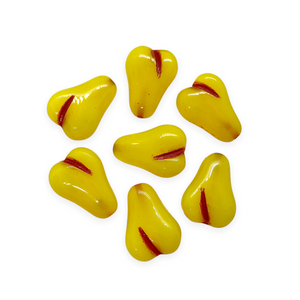 Czech glass flat pear fruit beads 10pc opaline yellow red 16x12mm-Orange Grove Beads