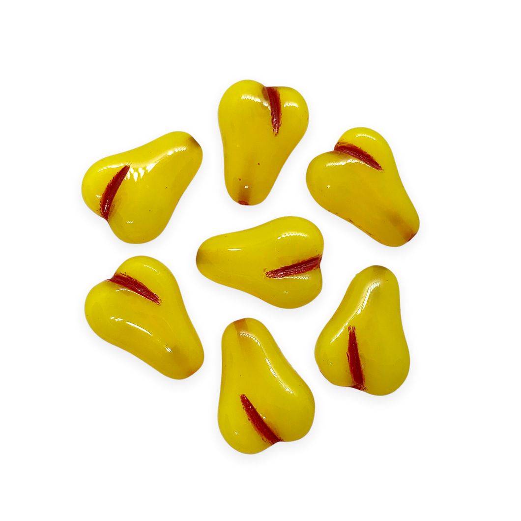 Czech glass flat pear fruit beads 10pc opaline yellow red 16x12mm-Orange Grove Beads