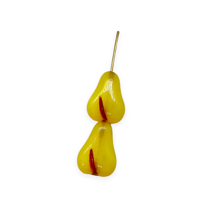 Czech glass flat pear fruit beads 10pc opaline yellow red 16x12mm