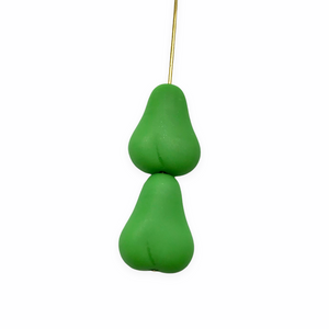 Czech glass flat pear fruit beads charms 10pc opaque green matte 16x12mm
