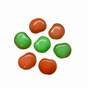 Czech glass flat apple fruit beads charms 12pc bi-color green red 12x11mm-Orange Grove Beads