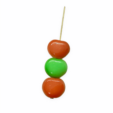 Load image into Gallery viewer, Czech glass flat apple fruit beads 12pc bi-color green red 12x11mm
