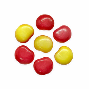 Czech glass flat apple fruit beads charms 12pc bi-color yellow red 12x11mm-Orange Grove Beads