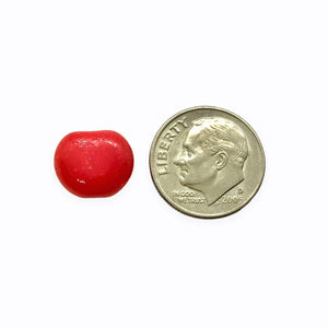 Czech glass flat apple fruit beads 12pc bi-color yellow red 12x11mm