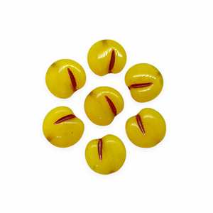 Czech glass flat apple peach fruit beads 12pc milky yellow red 12x11mm-Orange Grove Beads