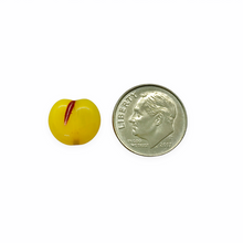 Load image into Gallery viewer, Czech glass flat apple peach fruit beads 12pc milky yellow red 12x11mm
