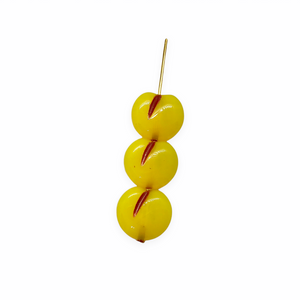 Czech glass flat apple peach fruit beads 12pc milky yellow red 12x11mm
