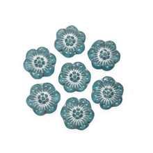 Load image into Gallery viewer, Czech glass large daisy flower beads 8pc matte blue silver 14mm-Orange Grove Beads
