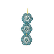Load image into Gallery viewer, Czech glass wild desert rose flower beads 10pc matte blue silver 14mm
