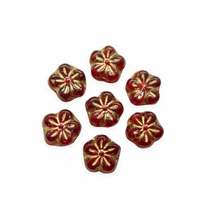 Czech glass daisy flower beads 20pc translucent red gold inlay 8mm-Orange Grove Beads