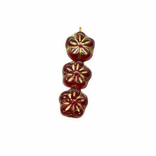 Load image into Gallery viewer, Czech glass daisy flower beads 20pc translucent red gold inlay 8mm
