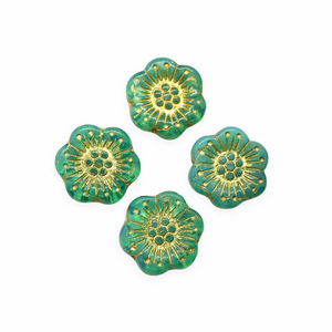 Czech glass large daisy flower beads 4pc sea green opaline 18mm UV reactive-Orange Grove Beads