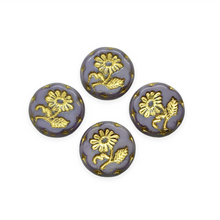 Load image into Gallery viewer, Czech glass large daisy flower coin beads 4pc opaque purple gold 18mm-Orange Grove Beads
