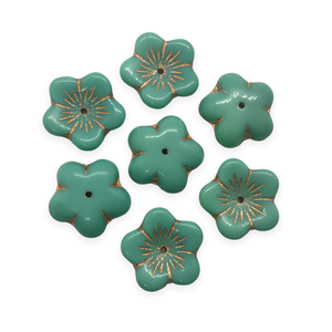 Czech glass shallow flower cup beads 10pc turquoise copper 16mm-Orange Grove Beads