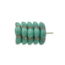 Load image into Gallery viewer, Czech glass large shallow flower cup beads 10pc turquoise copper 16mm

