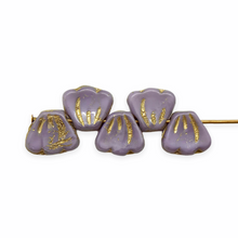 Load image into Gallery viewer, Czech glass flower petal beads charms 25pc opaque purple gold 8x7mm
