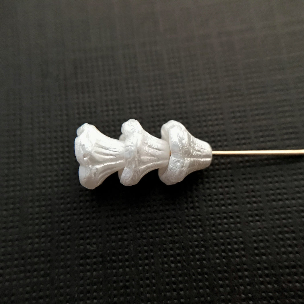 Czech glass fluted bellflower beads 30pc white pearl 7mm