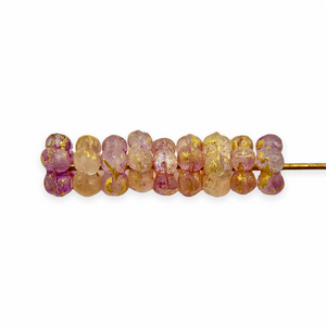 Czech glass forget me not flower spacer beads 50pc etched crystal pink gold 5mm
