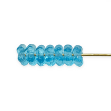 Load image into Gallery viewer, Czech glass forget me not flower rondelle spacer beads 50pc aqua blue 5mm-Orange Grove Beads
