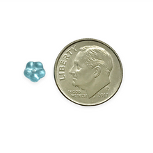 Load image into Gallery viewer, Czech glass forget me not flower rondelle spacer beads 50pc aqua blue 5mm
