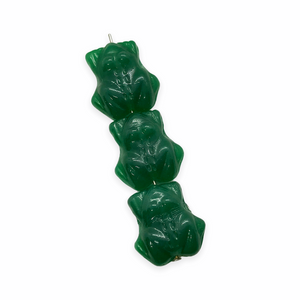 Czech glass milky green frog shaped beads charms 8pc 17x16mm