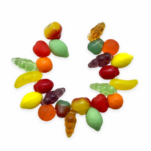 Load image into Gallery viewer, Czech glass fruit salad beads 24pc apple, grapes lemons, oranges, pears #3-Orange Grove Beads
