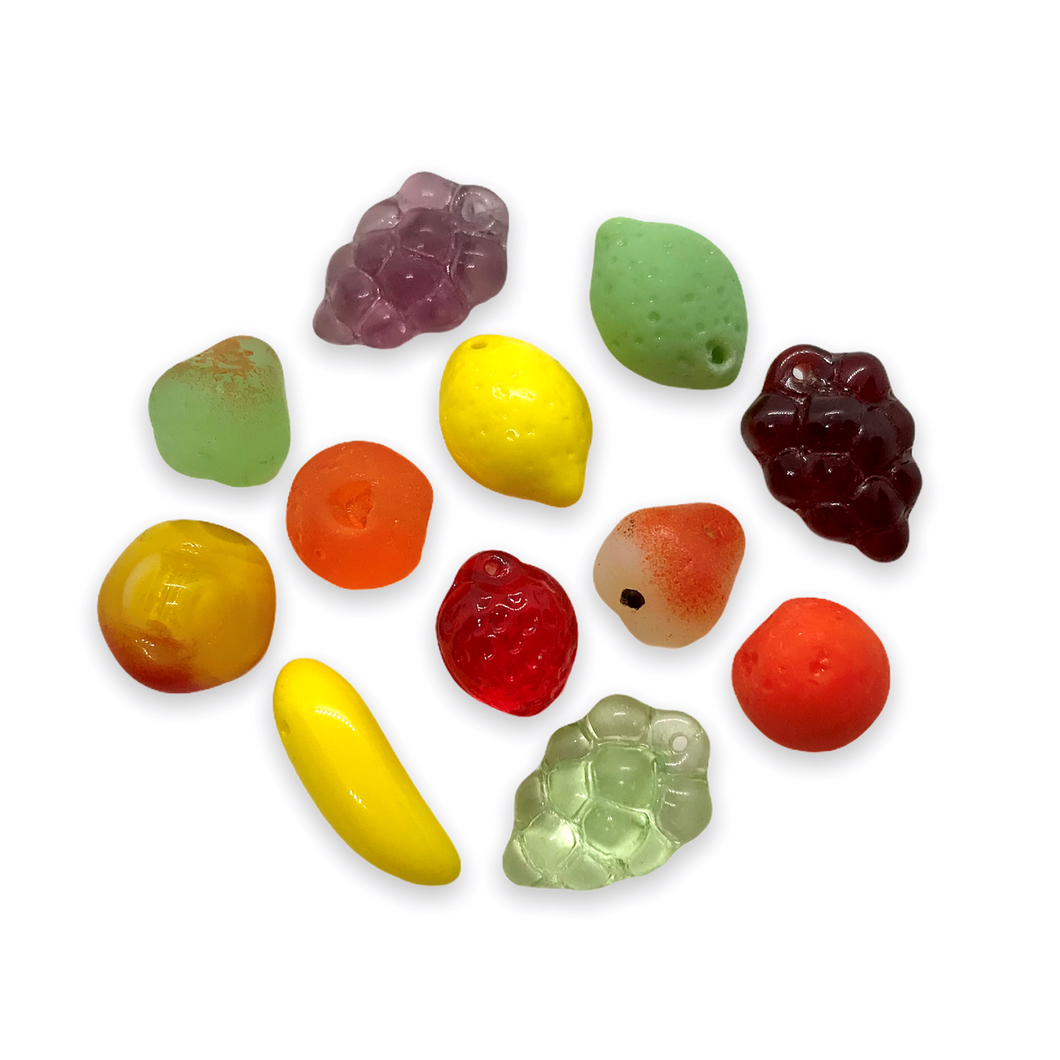 Czech glass fruit salad beads 24pc apple, grapes lemons, orange, berries #4-Orange Grove Beads