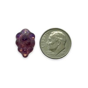 Czech glass grape fruit beads 12pc amethyst purple AB 16x11mm
