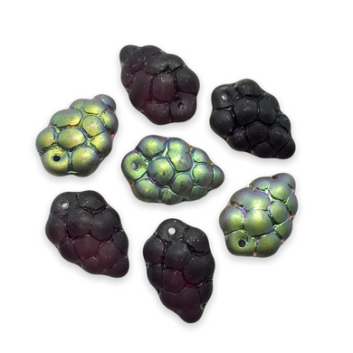 Czech glass grape bunches fruit beads 12pc frosted dark purple AB 16x11mm-Orange Grove Beads