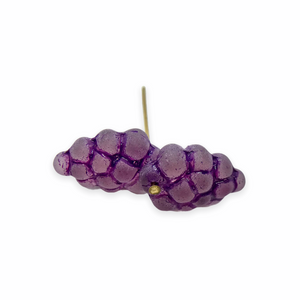 Czech glass grape fruit beads 12pc frosted purple 16x11mm