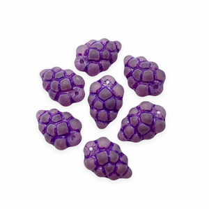 Czech glass grape bunches fruit beads charms 12pc frosted translucent purple 16x11mm-Orange Grove Beads