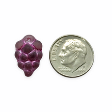 Load image into Gallery viewer, Czech glass grape bunches fruit beads charms 12pc matte purple metallic pink 16x11mm
