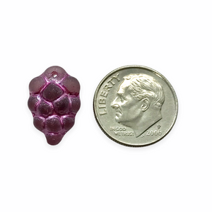 Czech glass grape bunches fruit beads charms 12pc matte purple metallic pink 16x11mm