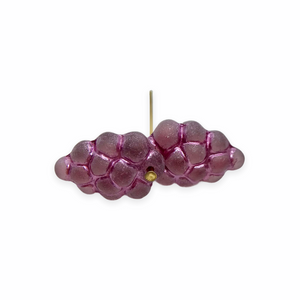 Czech glass grape bunches fruit beads 12pc matte purple pink 16x11mm