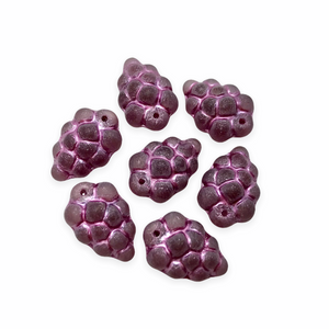 Czech glass grape bunches fruit beads charms 12pc matte purple metallic pink 16x11mm-Orange Grove Beads