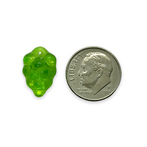Czech glass grape fruit beads 12pc translucent green AB 16x11mm