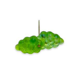 Czech glass grape fruit beads 12pc translucent green AB 16x11mm