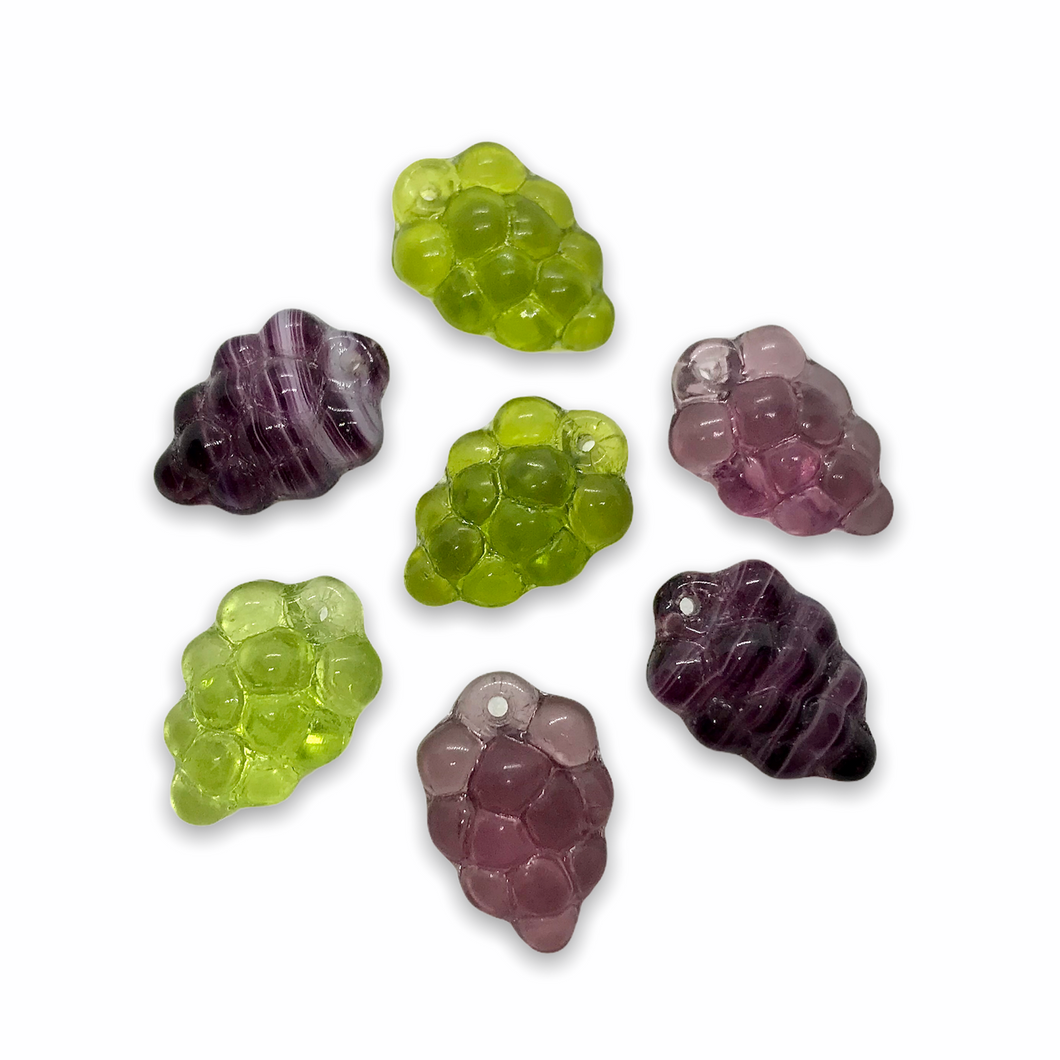Czech glass grape bunches fruit shaped beads 12pc green purple mix-Orange Grove Beads