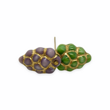 Load image into Gallery viewer, Czech glass grape bunches fruit beads 12pc green and purple gold
