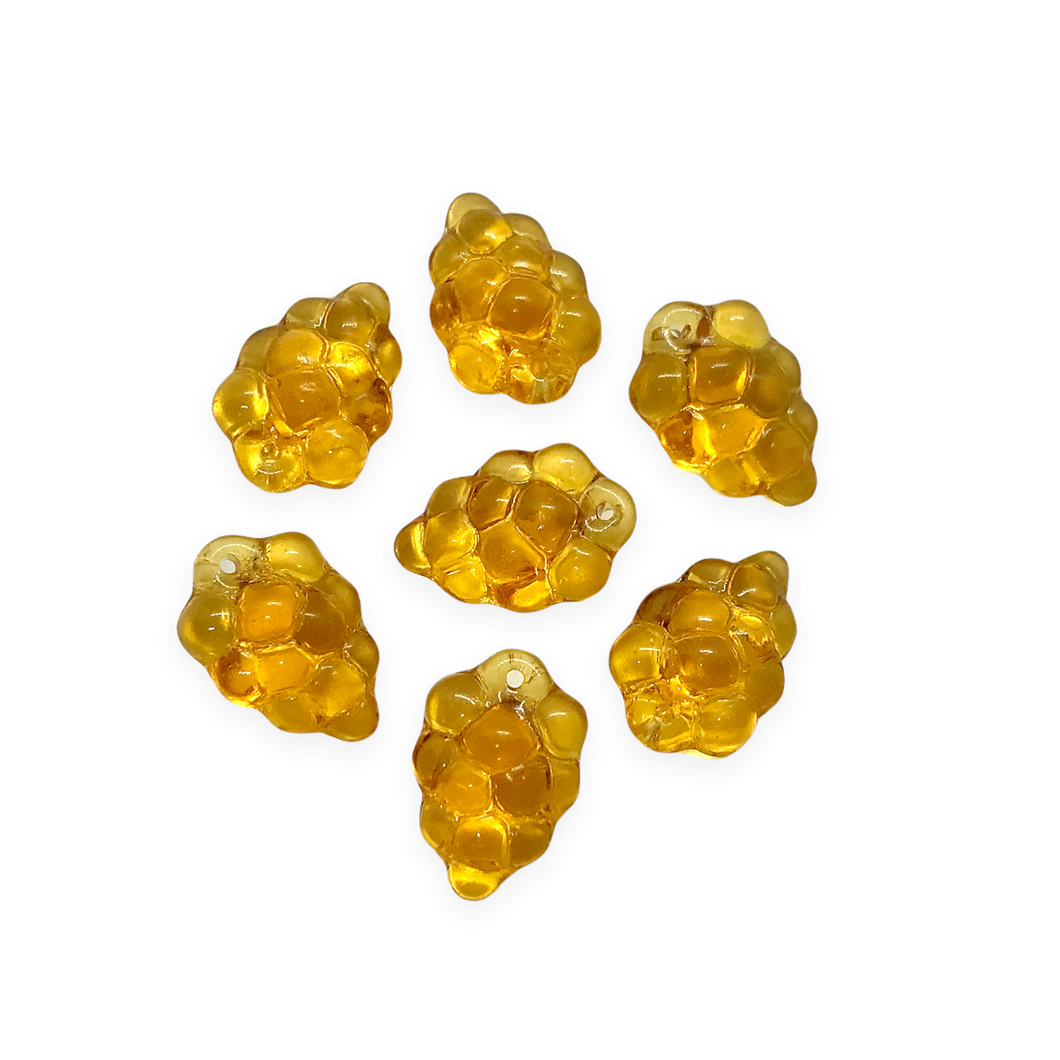 Czech glass grape bunches fruit beads charms 12pc topaz yellow 16x11mm-Orange Grove Beads