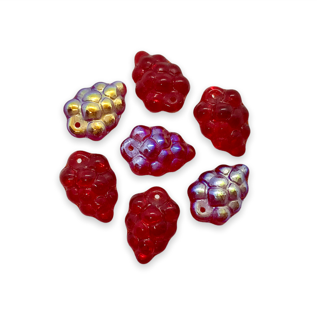 Czech glass grape fruit beads 12pc translucent red AB 16x11mm-Orange Grove Beads