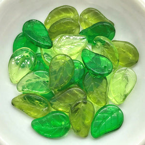 Czech glass green leaf beads sampler mix 30pc 14x9mm