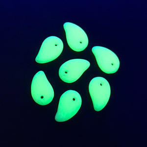 Czech glass flat leaf charms beads 20pc opaque pale yellow 14x9mm UV reactive
