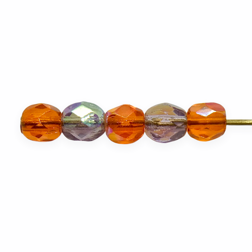 Czech glass faceted round beads Halloween mix 100pc orange purple AB 4mm