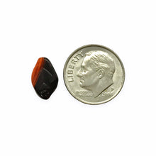 Load image into Gallery viewer, Czech glass Halloween leaf beads 25pc orange and black 12x8mm
