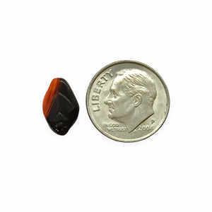 Czech glass Halloween leaf beads 25pc orange and black 12x8mm