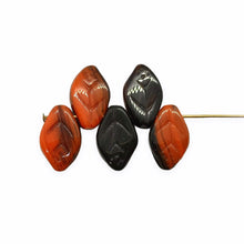 Load image into Gallery viewer, Czech glass Halloween leaf beads 25pc orange and black 12x8mm
