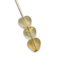 Load image into Gallery viewer, Czech glass tiny heart beads 50pc acid etched crystal gold rain 6mm
